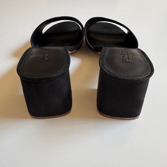 J. Crew Black Suede Slides Block Heels BH858 Size 9 EUC Open Toe Preppy Slip On - Picture 7 of 10